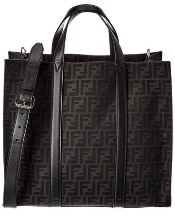 Fendi Ff Jacquard Leather-Trim Tote