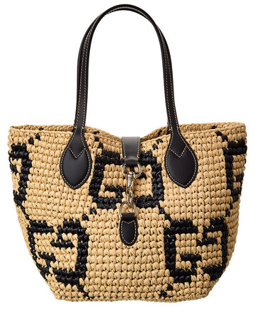 Gucci Woven Small Leather-Trim Tote
