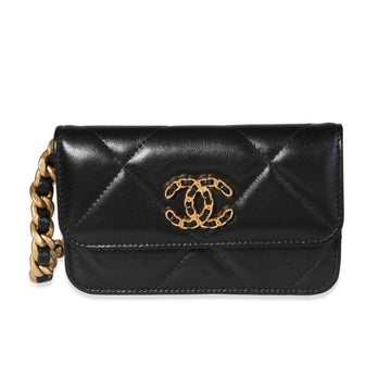 Top Quality Chanel Black Quilted Leather 19 Mini Coin Purse With Chain