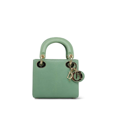 Mini Lady Dior Bag Willow Green Lizard Light Gold Hardware