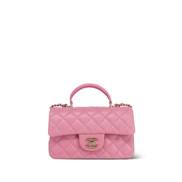23A Pink leather Quilted Mini Top Handle Light Gold Hardware