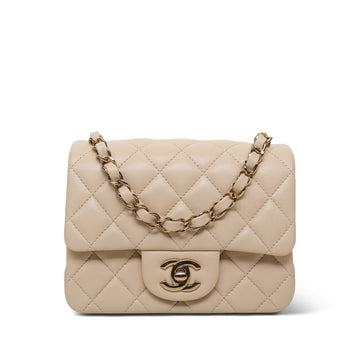 25S Light Beige leather Quilted Mini Square Flap Light Gold Hardware