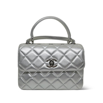 21S Silver Metallic leather Quilted Trendy CC Small Silver Hardware