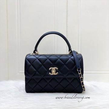Chanel Small Trendy CC Top Handle Flap in Navy Blue Lambskin and LGHW