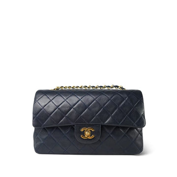 Navy leather Quilted Classic Flap Medium GHW