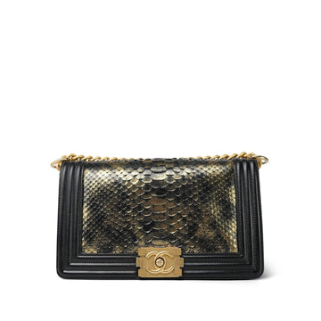 Black Gold Python leather Old Medium Boy Bag Aged Gold Hardware