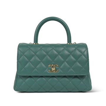 Dark Green leather Quilted Small Coco Handle LGHW