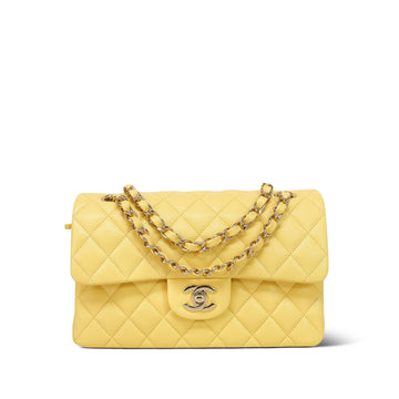 21P Yellow leather Quilted Classic Flap Small LGHW