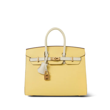 Birkin 25 Bi-Color Horseshoe (HSS) Jaune Poussin/Craie leather  U Stamp