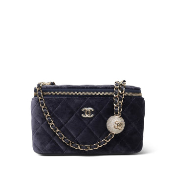25A Navy Velvet Quilted Crystal Crush Vanity On Chain LGHW