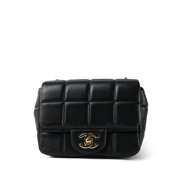 Black leather Quilted Monacoco Mini Square Flap Light Gold Hardware