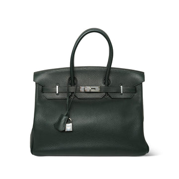 Birkin 35 Vert Fonce Togo Palladium Plated F Square Stamp