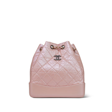 Iridescent Pink Crumpled leather Quilted Gabrielle Backpack Small Mixed Hardware
