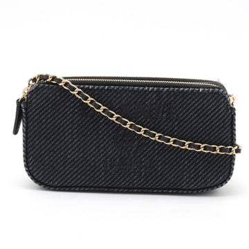 Top Quality Chanel Leather/canvas Leather Chain Wallet Navy
