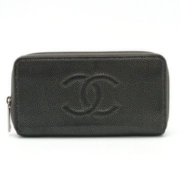 Top Quality Chanel Leather Skin Round Zip Wallet Metallic Gray