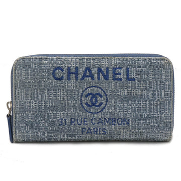 Top Quality Chanel Tweed Leather/canvas Leather Wallet Blue