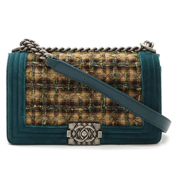 Chanel Velour Tweed Boy Chanel Chain Shoulder New 1:1 Bags Brown Multicolor/Green A67775