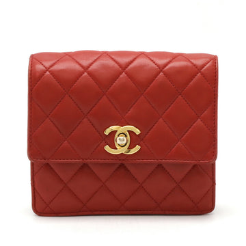 Chanel Matelasse Coco Mark Leather Waist Bag Red