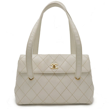 Chanel Leather Wild Stitch Coco Mark 2way Bag White