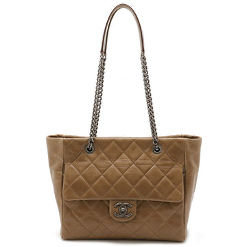 Chanel Leather Matelassé Coco Mark 2way Bag Khaki Brown