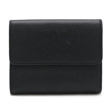 Chanel Caviar Skin Coco Mark Tri-fold Wallet Black Gold Hardware