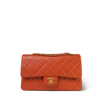 Orange leather Quilted Medium Classic Flap Gold Hardware
