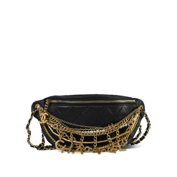 19A Black leather Quilted All About Chains Waist Bag/Bumbag Aged Gold Hardware