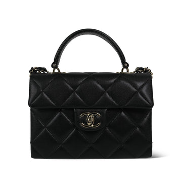 24P Black leather Quilted Retro Twist Top Handle Flap LGHW