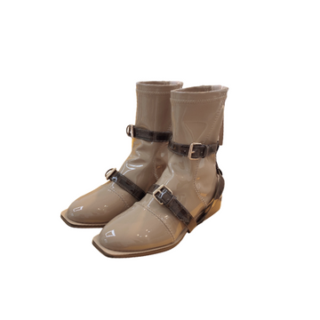 FENDI BUCKLE  NEOPRENEFENDI SHORT FLAT BOOTS BROWN