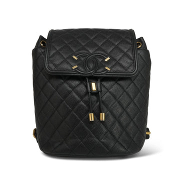 Black leather Quilted Filigree Backpack Aged Gold Hardware