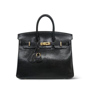 Birkin 25 Black Niloticus Lizard  P Square Stamp