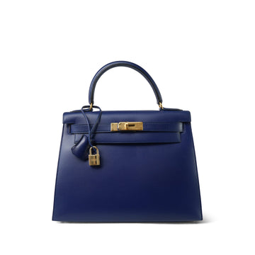Kelly Sellier 28 Bleu Saphir Box leather  Y Circle Stamp
