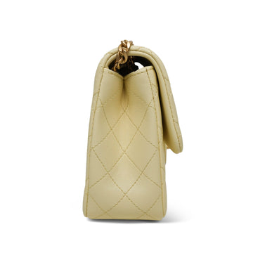 23S Light Yellow leather Quilted Sweet Camelia Medium Single Flap AGHW