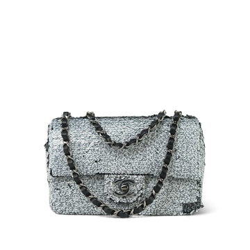 Black & White Reversible CC Logo Sequin Mini Single Flap Ruthenium Hardware