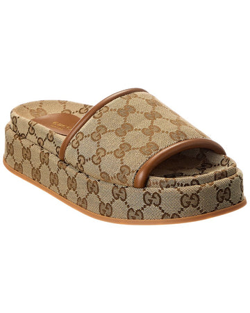 Gucci Gg Canvas & Leather Platform Slide, 36