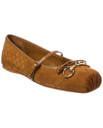 Gucci Horsebit Suede & Leather Ballet Flat