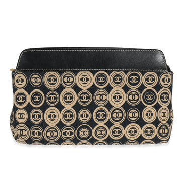 Top Quality Chanel Black Beige Leather/canvas CC Logo Clutch