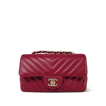 Raspberry Chevron leather Quilted Mini Rectangular Flap Light Gold Hardware