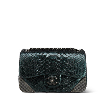 Iridescent Green Python Rock The Corner Flap Bag Ruthenium Hardware