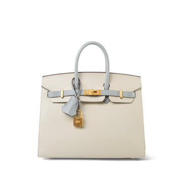 Birkin 25 Bi-Color Horseshoe (HSS) Craie/Bleu Glacier leather  U Stamp