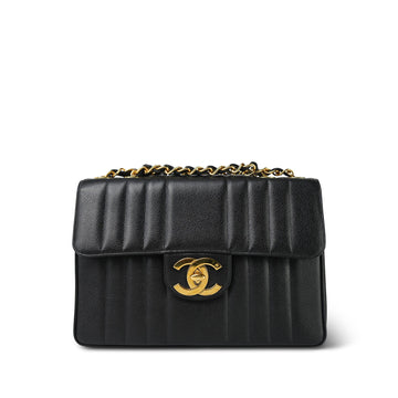 Black Mademoiselle leather Vertical Flap Jumbo Gold Hardware