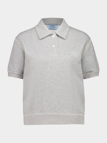 Grey Cotton Polo Shirt with Pearl Buttons