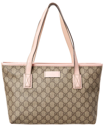 Gucci Brown GG Supreme Canvas & Pink Leather Tote