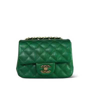 18S Iridescent Green leather Quilted Mini Square Flap Light Gold Hardware