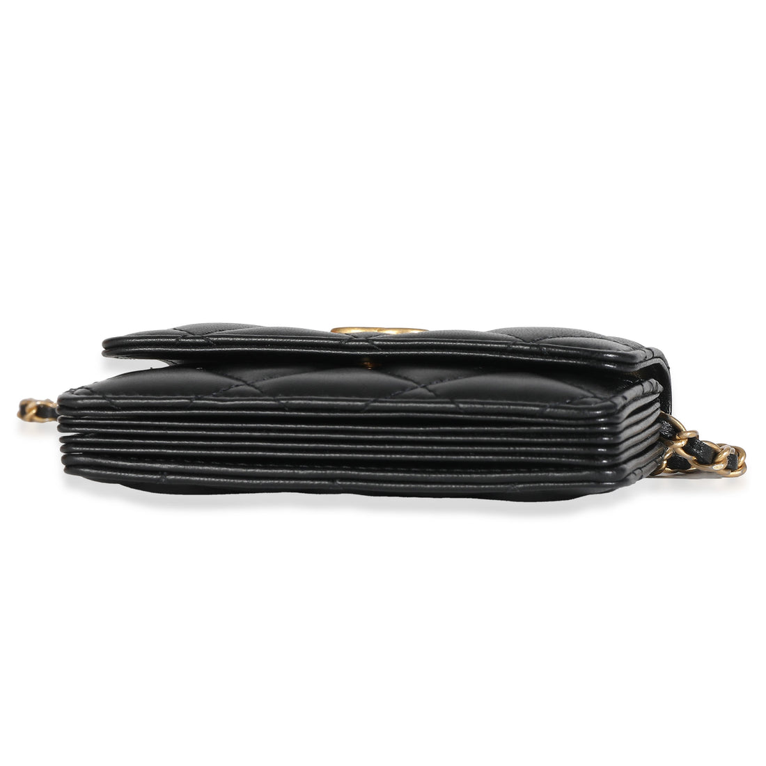 Top Quality Chanel Black Quilted Leather Ruffled Card Holder On Chain