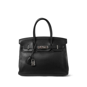 Birkin 30 Noir leather Palladium Plated L Square Stamp