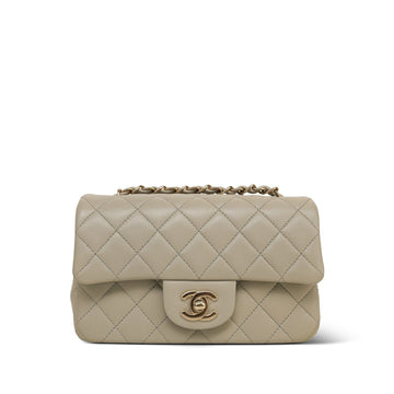 Grey leather Quilted Mini Rectangular Flap LGHW