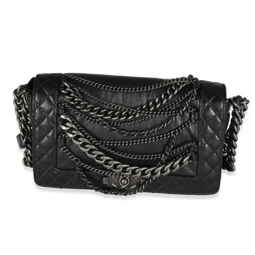 Top Quality Chanel Black Leather Medium Enchained Boy Bag