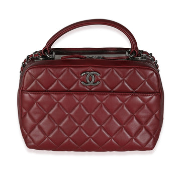 Top Quality Chanel Burgundy Quilted Leather Medium Trendy CC Bowling Bag