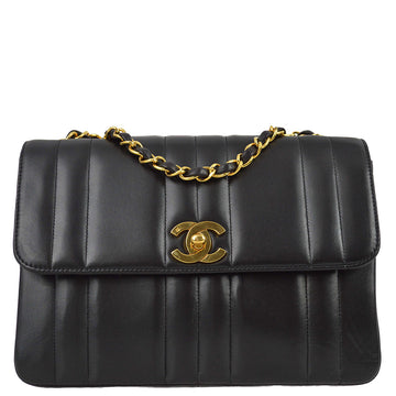 Top Quality Chanel 1994-1996 Black Leather Small Vertical Stitch Straight Flap Bag